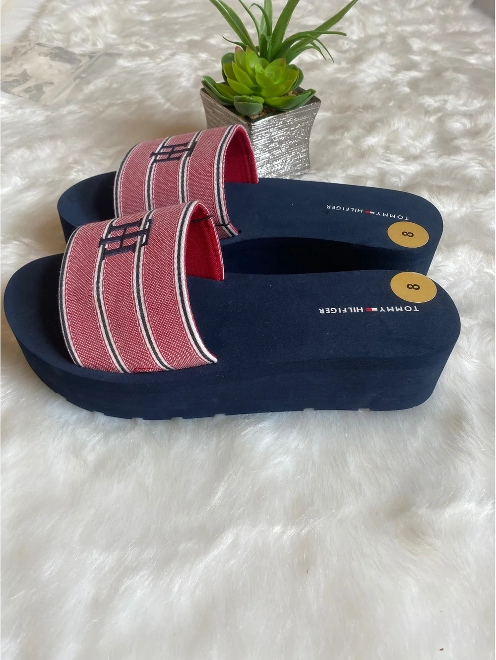 Tommy Hilfiger Women's Slide Sandals Size 8 Navy/Red Size 8